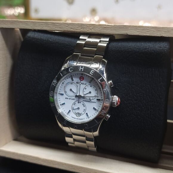 Authentic Michele MW Sport Silver Chronograph Swiss Quartz Watch - Works - Picture 9 of 16